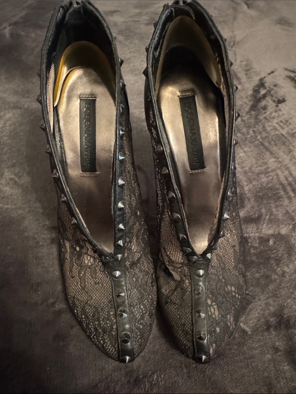 BCBGMaxAzria Black Lace Studded Pointed-Toe Pumps